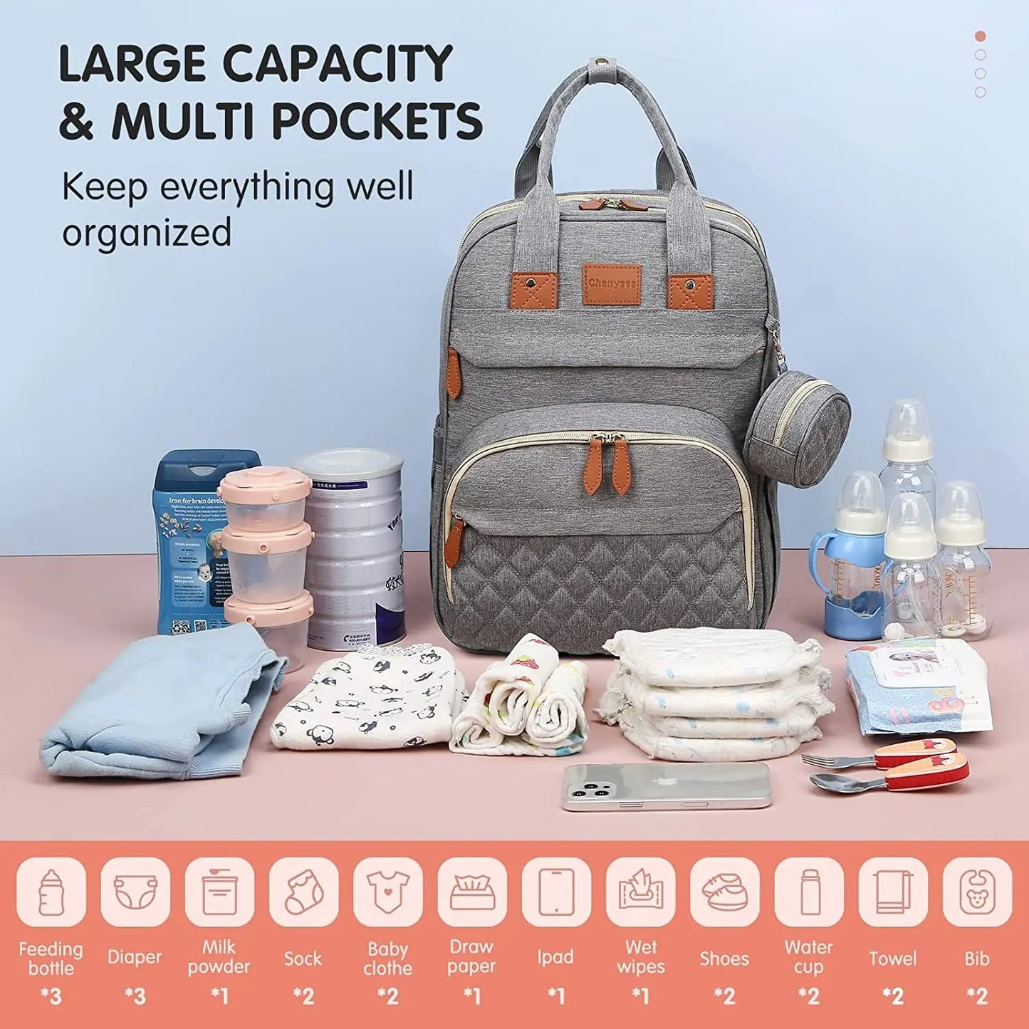 3-in-1 Wickelrucksack mit faltbarem Babybett – Wasserdichter Reiserucksack mit USB-Anschluss und Wickelunterlage - Glanzhaut