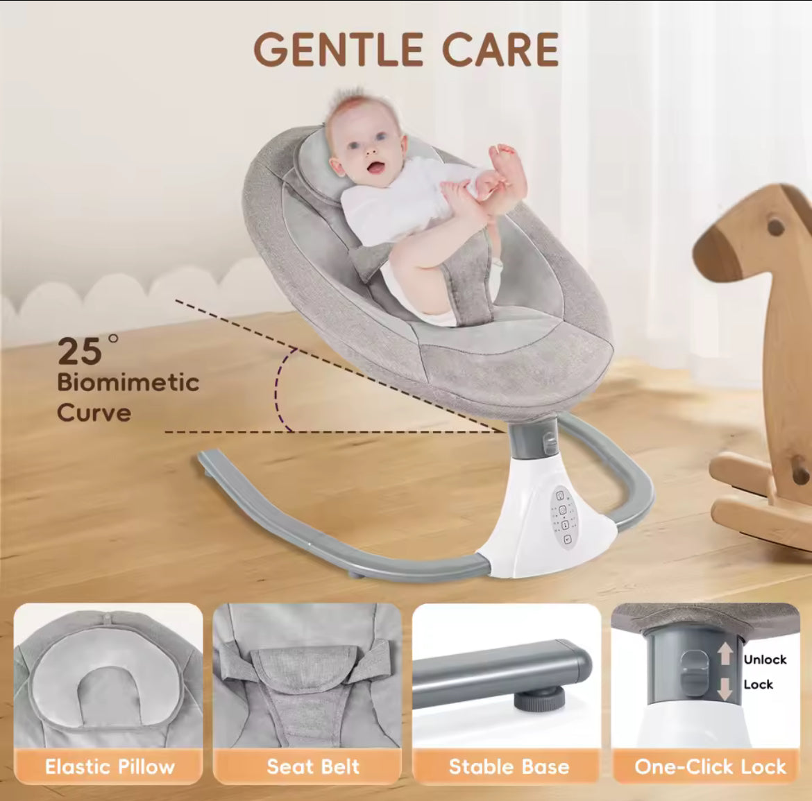 Elektrische Babywippe 3-in-1 – Schaukelstuhl, Wiege & Einschlafhilfe für Neugeborene - Glanzhaut