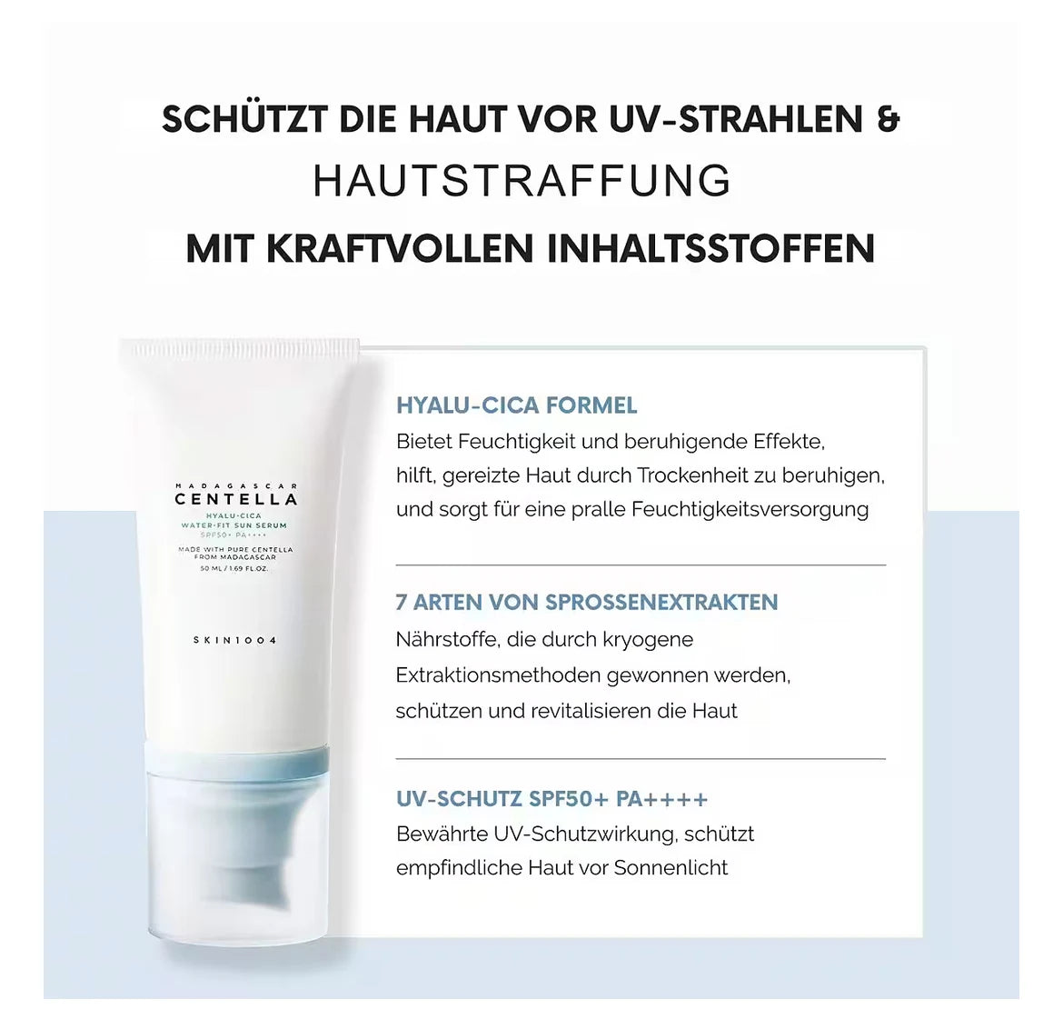 SKIN1004 Madagascar Centella Hyalu‑Cica Water‑Fit Sun Serum SPF50+ PA++++ 50 ml