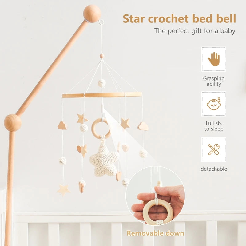 Holz & Häkel Baby Mobile – Stern-Pendeln für das Babybett - Glanzhaut