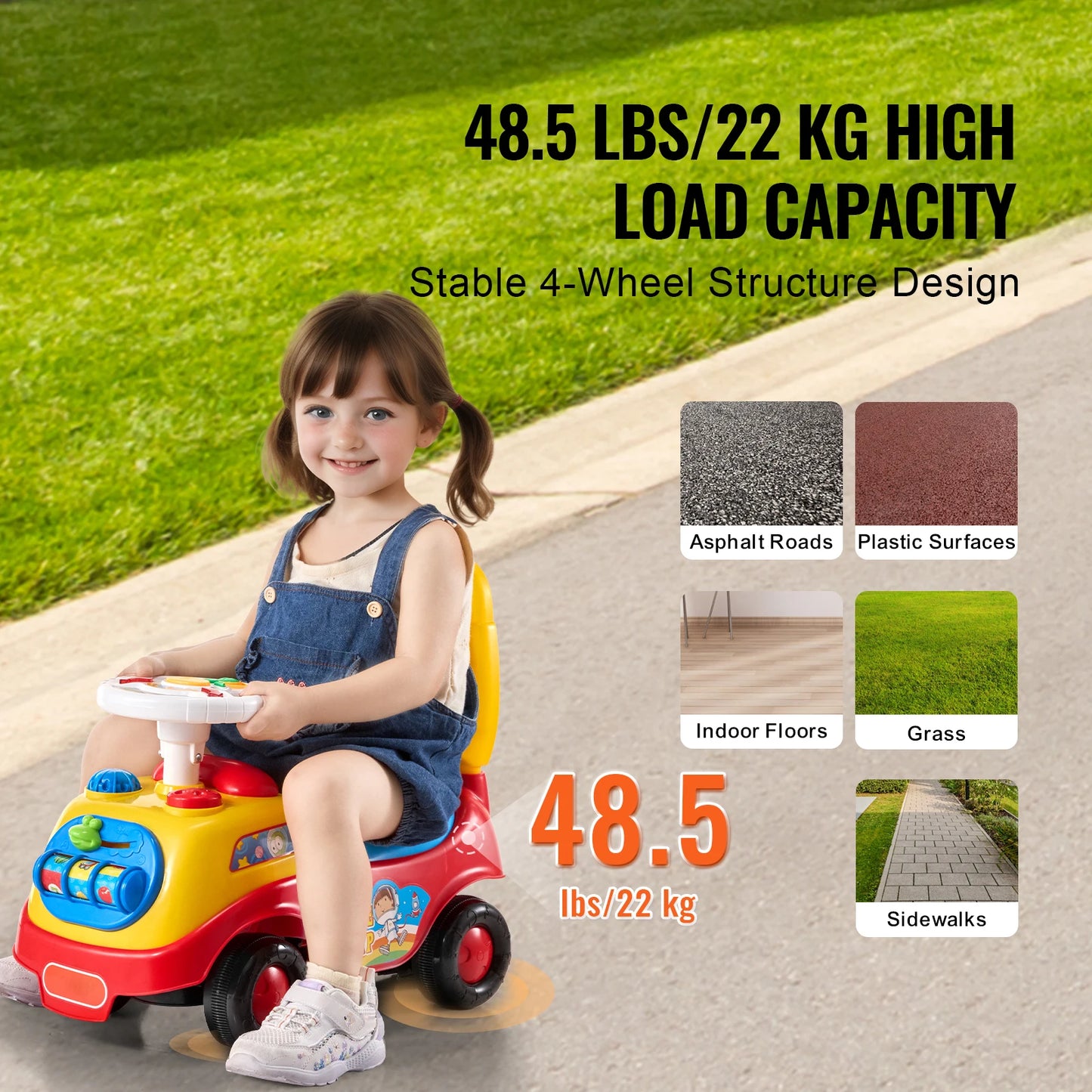 Kinder Rutschauto 2-in-1 – Schiebewagen & Lauflernhilfe mit Musik