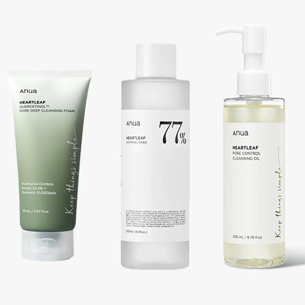 Anua Heartleaf Pflegeroutine 3‑Schritte Set – Porentiefe Reinigung & Beruhigte Haut - Glanzhaut