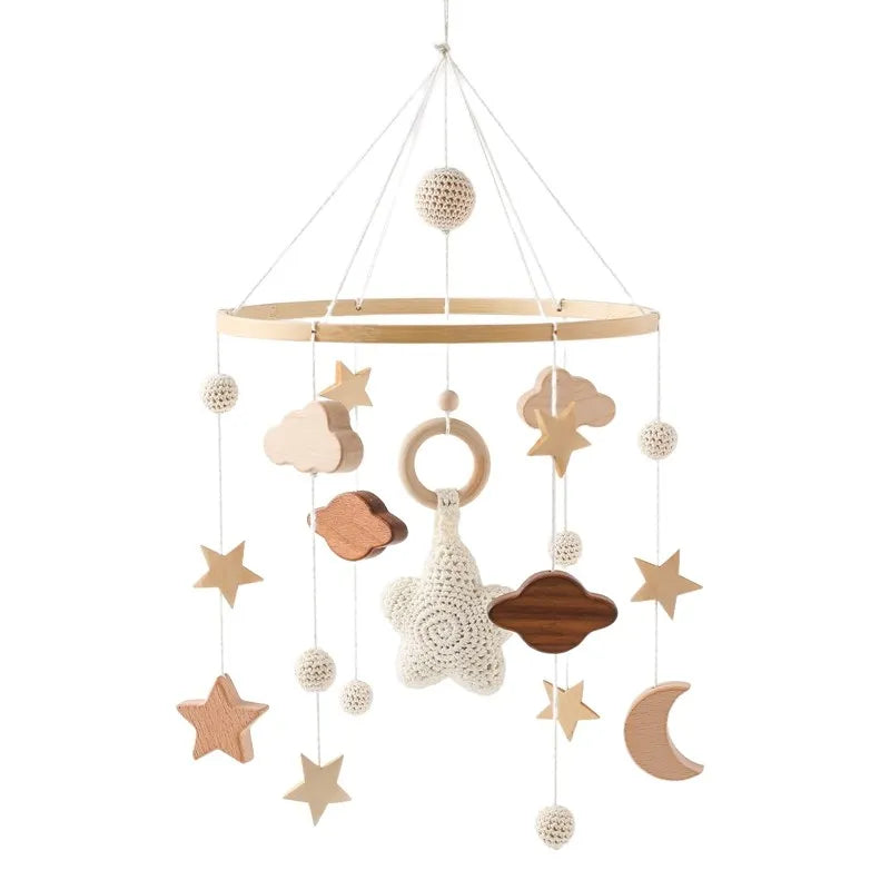 Holz & Häkel Baby Mobile – Stern-Pendeln für das Babybett - Glanzhaut
