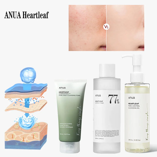 Anua Heartleaf Pflegeroutine 3‑Schritte Set – Porentiefe Reinigung & Beruhigte Haut - Glanzhaut