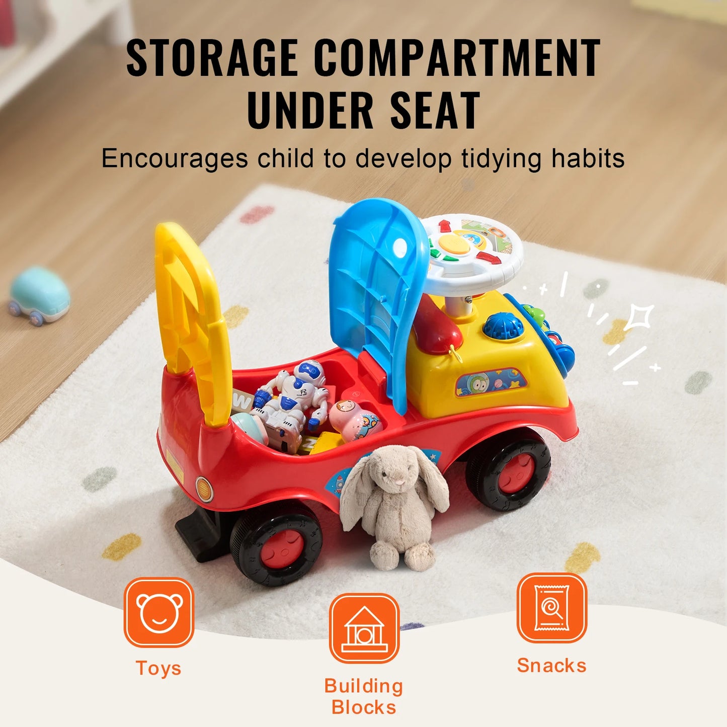 Kinder Rutschauto 2-in-1 – Schiebewagen & Lauflernhilfe mit Musik