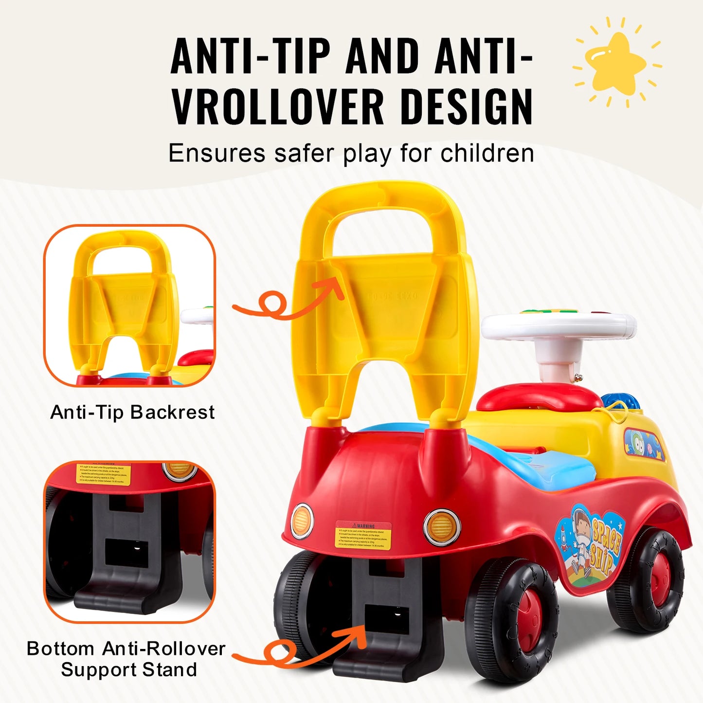 Kinder Rutschauto 2-in-1 – Schiebewagen & Lauflernhilfe mit Musik