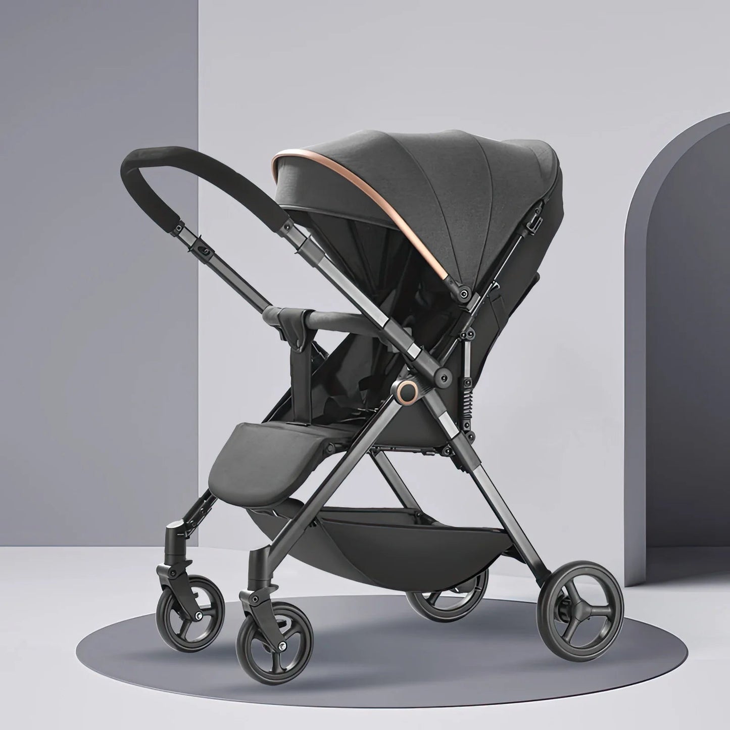 Hochwertiger Babywagen – Leicht, Wendbar & Geländetauglich mit Stoßdämpfung - Glanzhaut