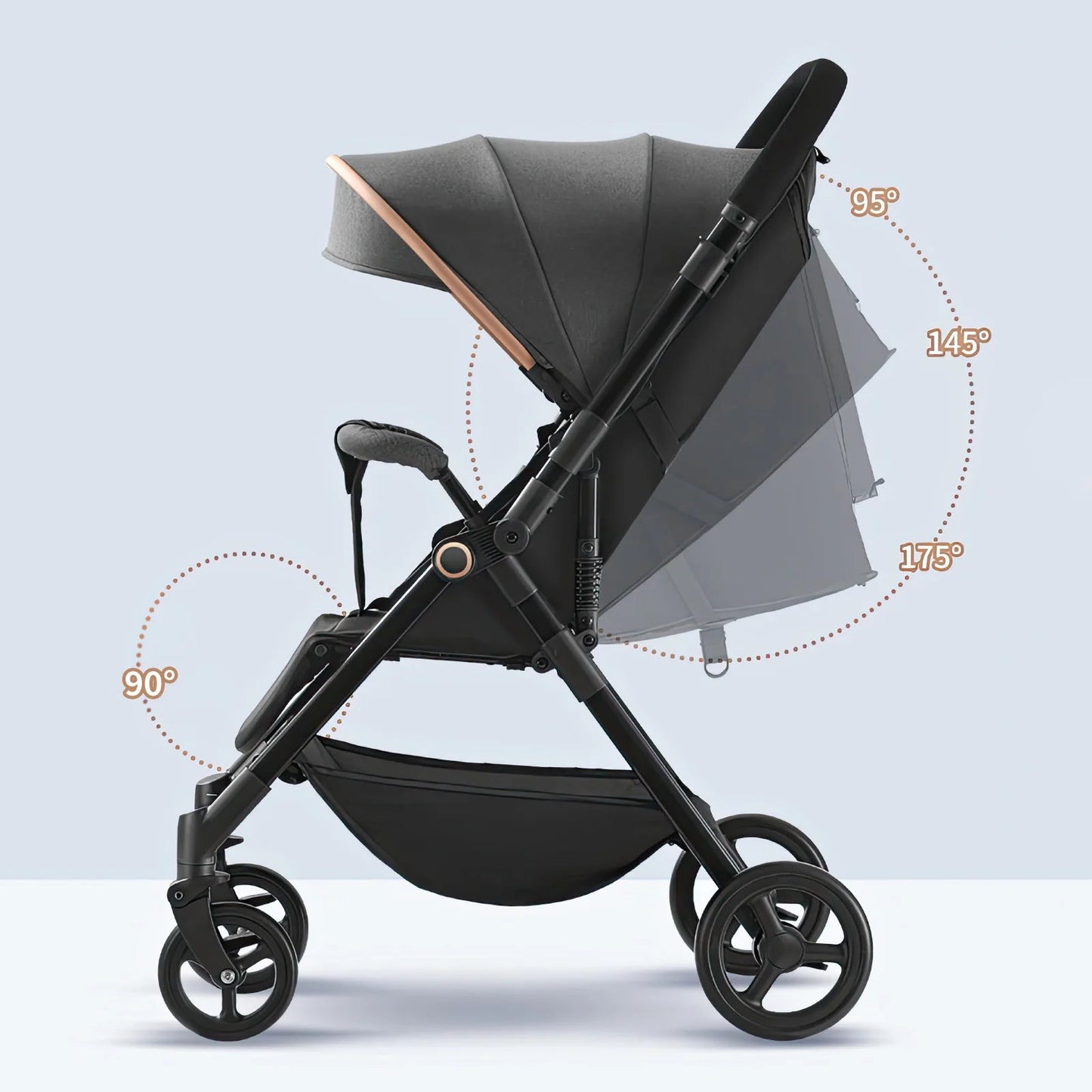 Hochwertiger Babywagen – Leicht, Wendbar & Geländetauglich mit Stoßdämpfung - Glanzhaut