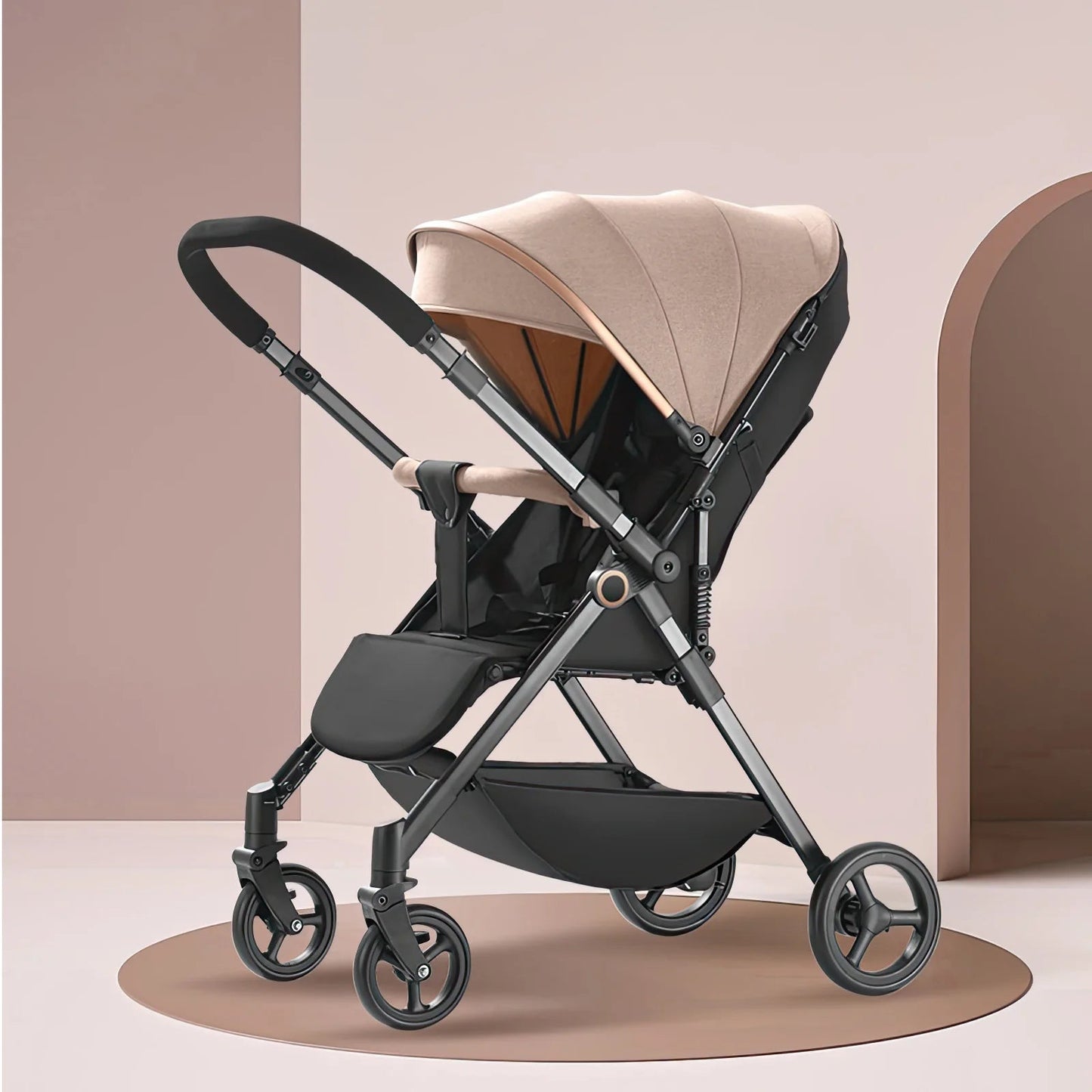 Hochwertiger Babywagen – Leicht, Wendbar & Geländetauglich mit Stoßdämpfung - Glanzhaut