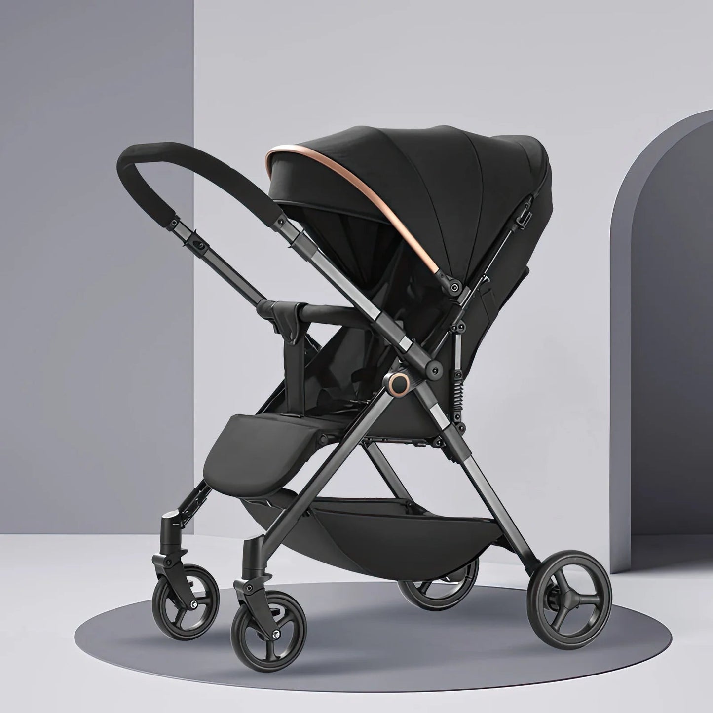 Hochwertiger Babywagen – Leicht, Wendbar & Geländetauglich mit Stoßdämpfung - Glanzhaut