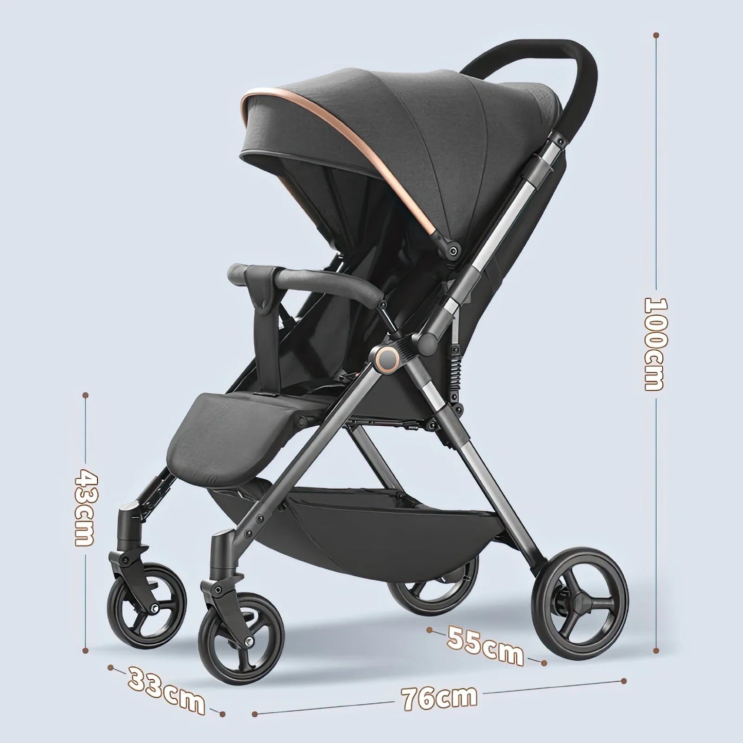 Hochwertiger Babywagen – Leicht, Wendbar & Geländetauglich mit Stoßdämpfung - Glanzhaut