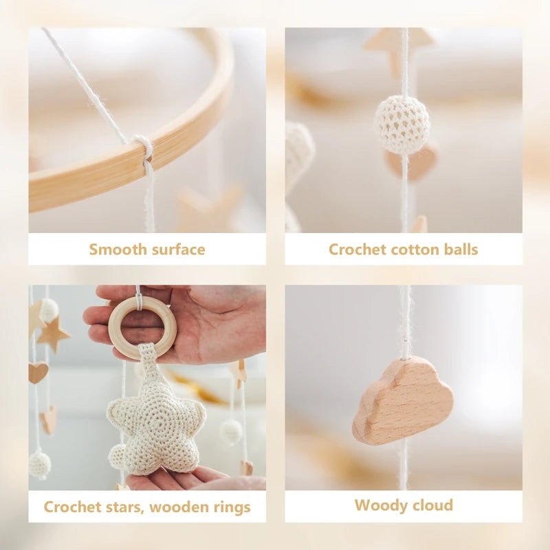 Holz & Häkel Baby Mobile – Stern-Pendeln für das Babybett - Glanzhaut