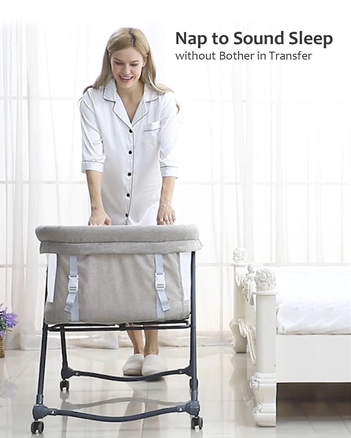 UBRAVOO Baby Grab-and-go Travel Cot with Mattress & Silent Wheels, Rocking Crib Convertible, XYT-001 - Glanzhaut