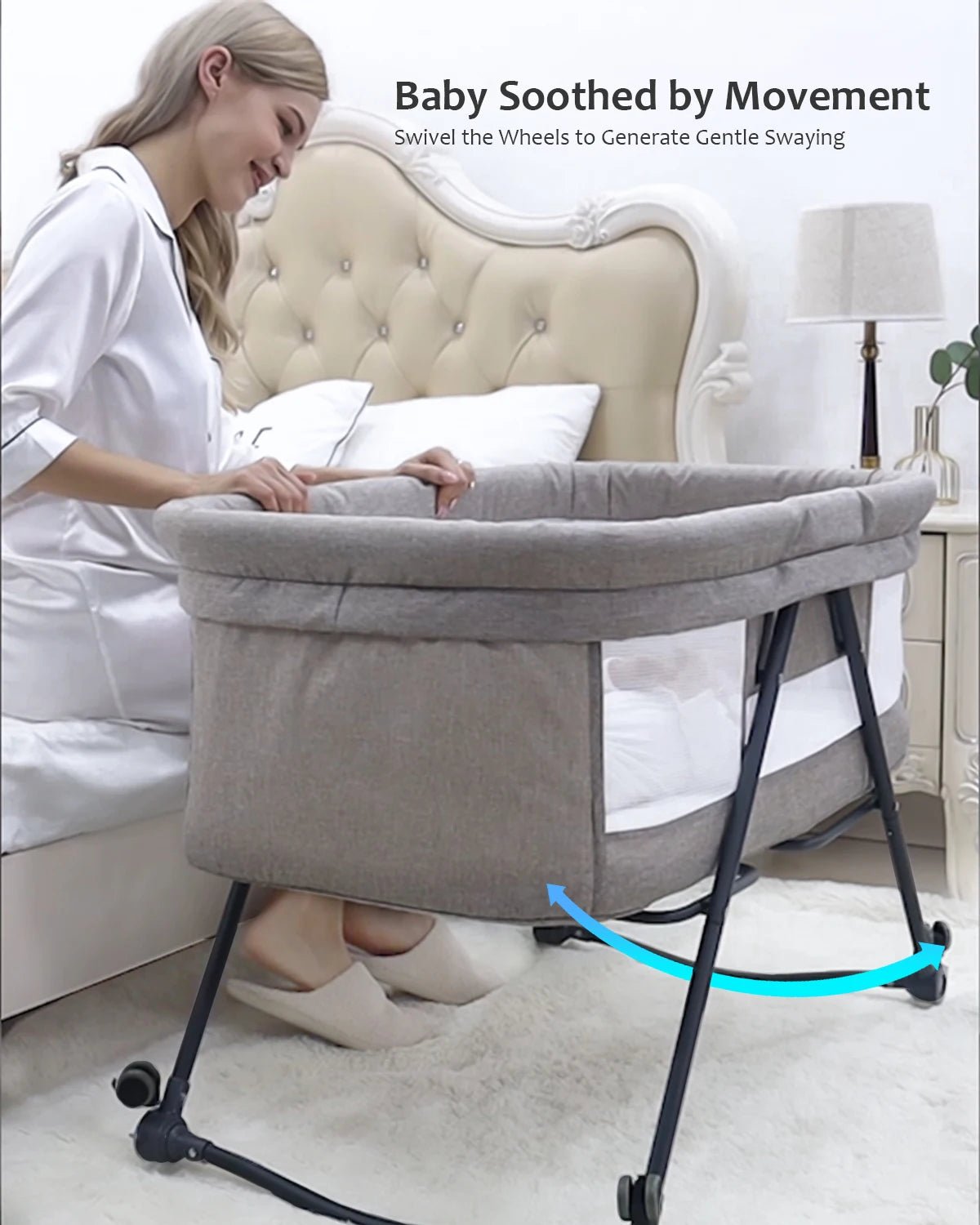 UBRAVOO Baby Grab-and-go Travel Cot with Mattress & Silent Wheels, Rocking Crib Convertible, XYT-001 - Glanzhaut