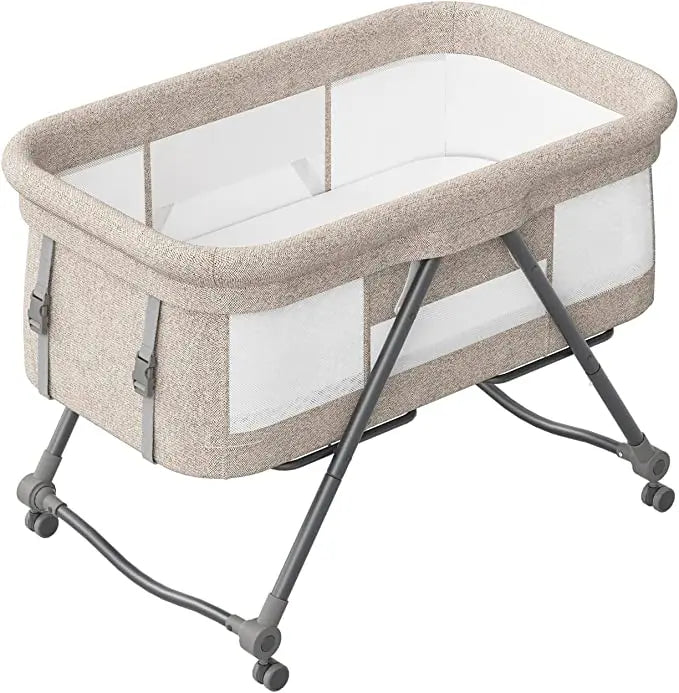 UBRAVOO Baby Grab-and-go Travel Cot with Mattress & Silent Wheels, Rocking Crib Convertible, XYT-001 - Glanzhaut