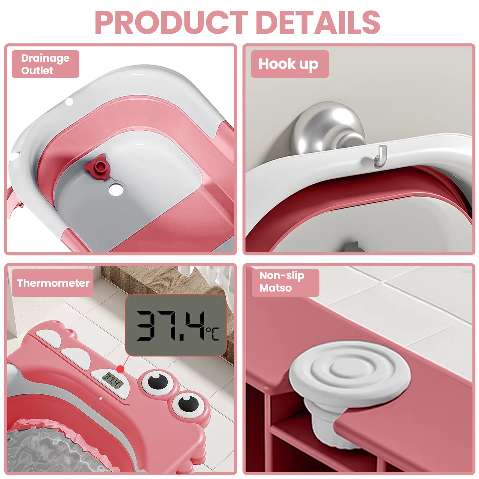 Faltbare Babybadewanne mit Thermometer & Badekissen produktbeschreibung