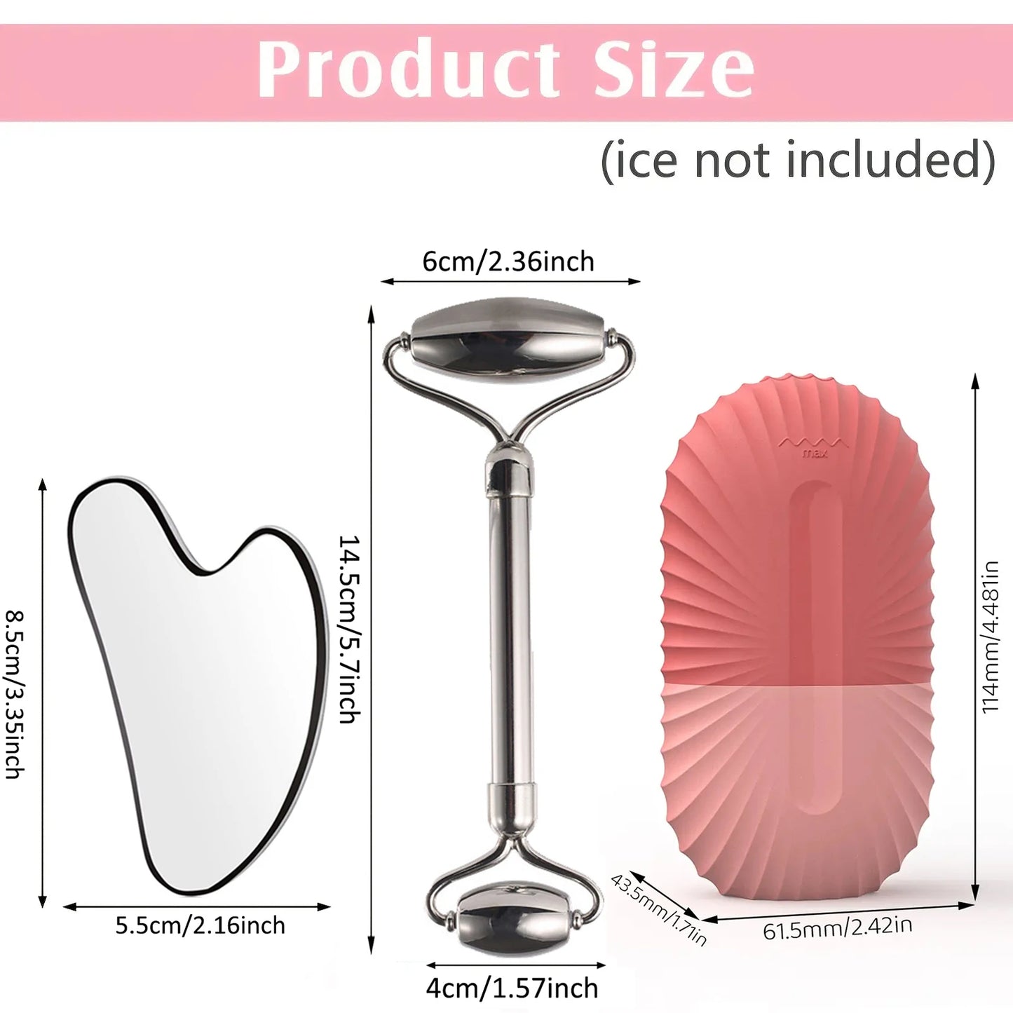 Gesichts-Eisroller-Set – Edelstahl-Face Roller & Gua Sha – Kühlende Massage für Gesichtspflege - Glanzhaut