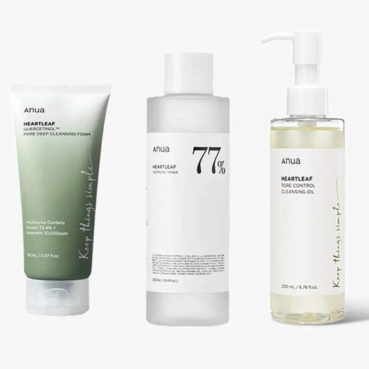Anua Heartleaf Pflegeroutine 3‑Schritte Set – Porentiefe Reinigung & Beruhigte Haut - Glanzhaut