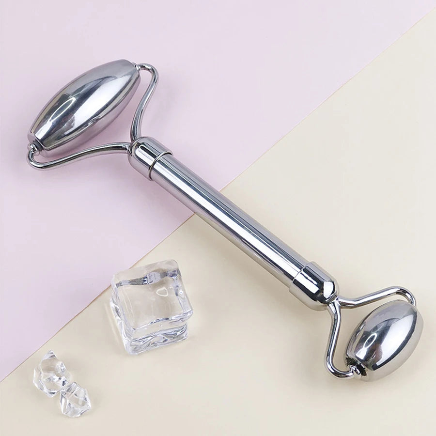Gesichts-Eisroller-Set – Edelstahl-Face Roller & Gua Sha – Kühlende Massage für Gesichtspflege - Glanzhaut
