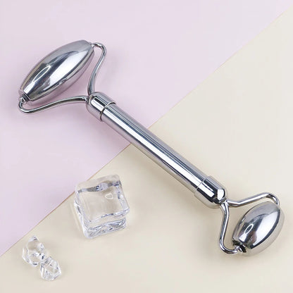 Gesichts-Eisroller-Set – Edelstahl-Face Roller & Gua Sha – Kühlende Massage für Gesichtspflege - Glanzhaut