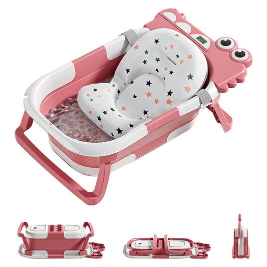Faltbare Babybadewanne mit Thermometer & Badekissen rosa