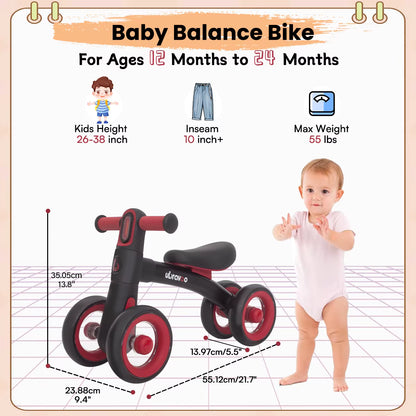 Baby Laufrad ohne Pedale 4 Räder für 1–2 Jahre mit Korb