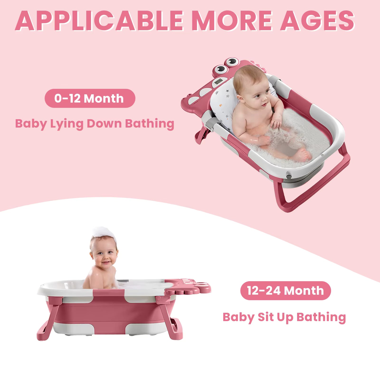 Faltbare Babybadewanne mit Thermometer & Badekissen Alter
