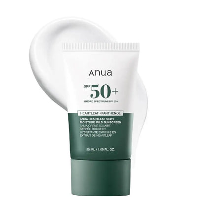 anua heartleaf + panthenol silky moisture mild sunscreen spf 50+