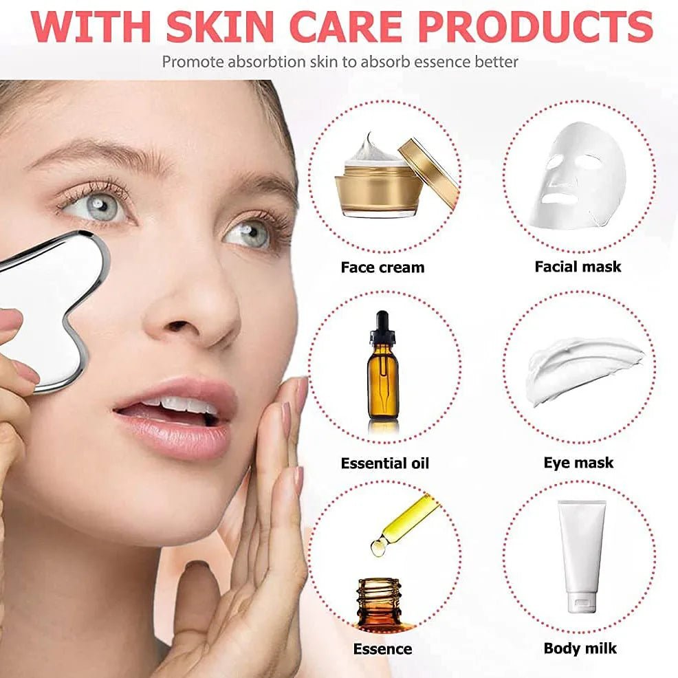 Gesichts-Eisroller-Set – Edelstahl-Face Roller & Gua Sha – Kühlende Massage für Gesichtspflege - Glanzhaut