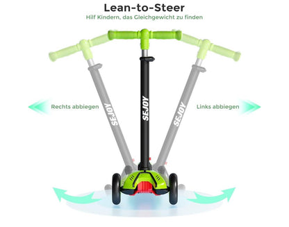 Sejoy Kinderroller 2–8 Jahre – LED-Räder, Höhenverstellbar, Klappbares Design, Militärqualität-Rahmen - Glanzhaut