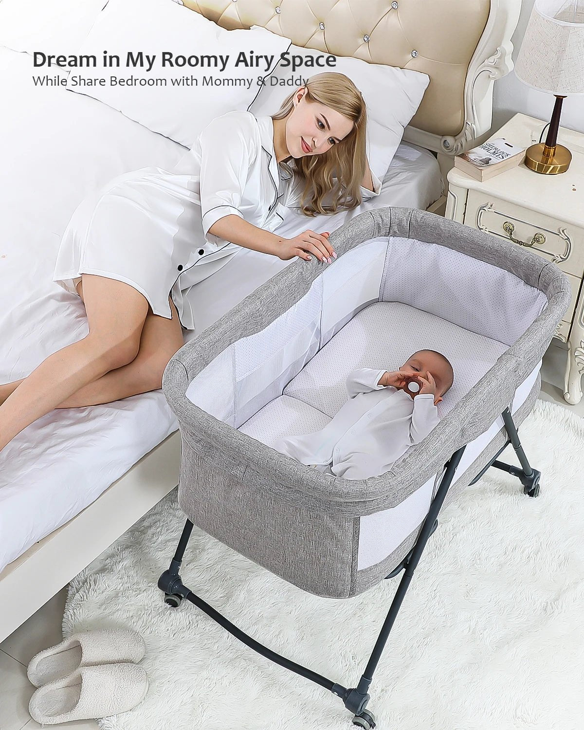 UBRAVOO Baby Grab-and-go Travel Cot  with Mattress & Silent Wheels,  Rocking Crib Convertible, XYT-001 - Glanzhaut