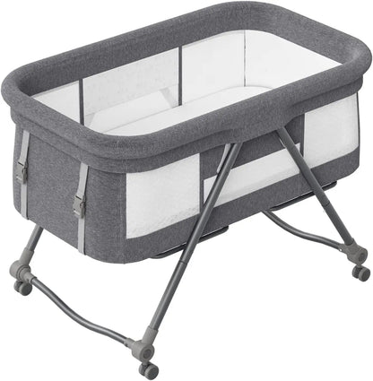 UBRAVOO Baby Grab-and-go Travel Cot  with Mattress & Silent Wheels,  Rocking Crib Convertible, XYT-001 - Glanzhaut